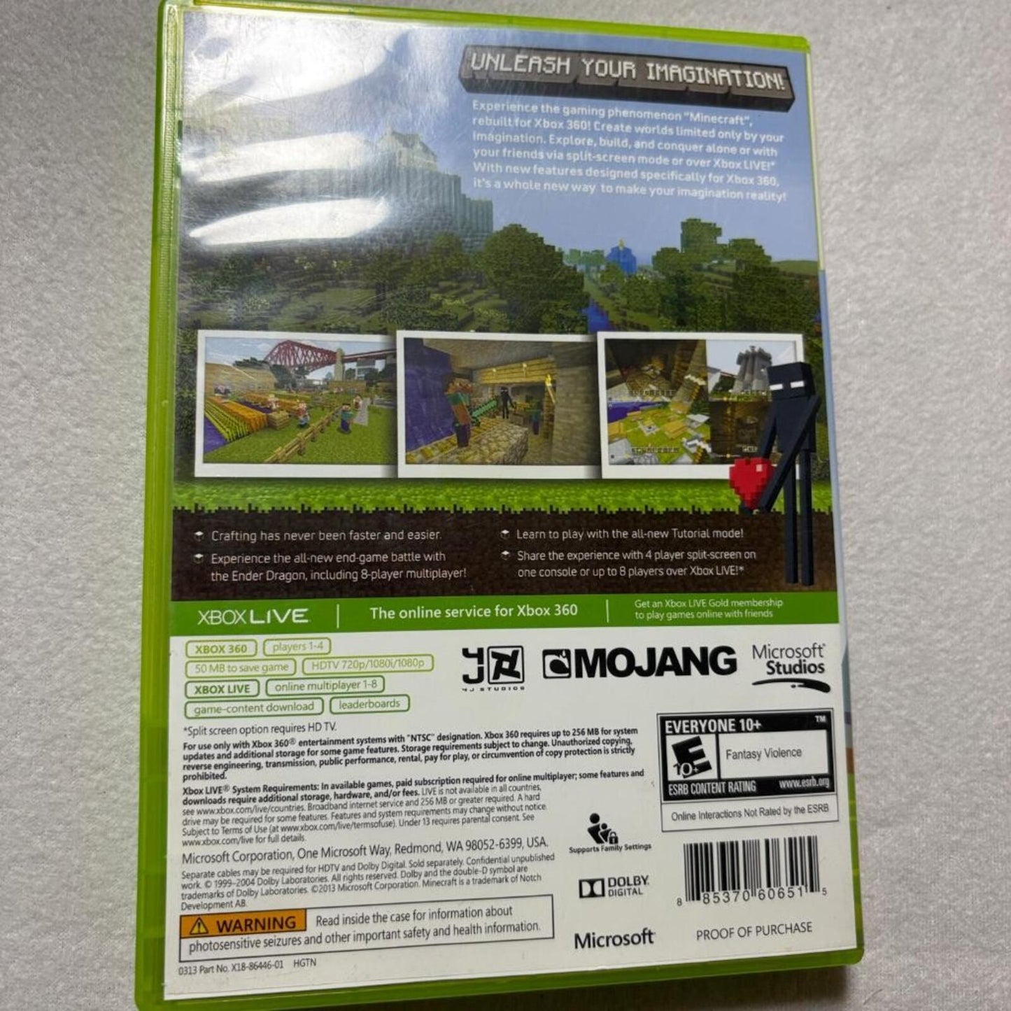 Minecraft Xbox 360 Edition Microsoft Mojang Game Disc and Case Tested