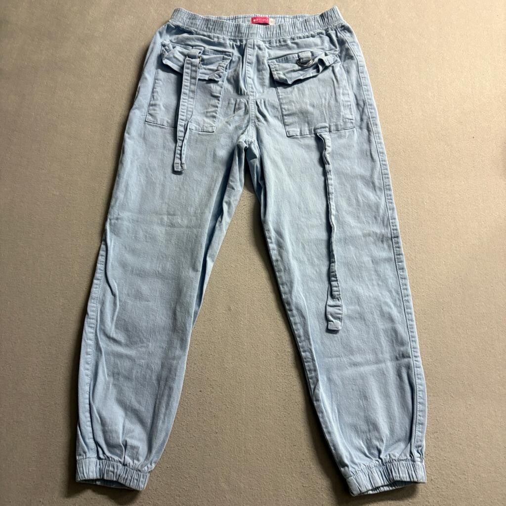 Optima Womens Blue Cotton Stretch Cargo Jogger Pants Size Large Elastic Waist