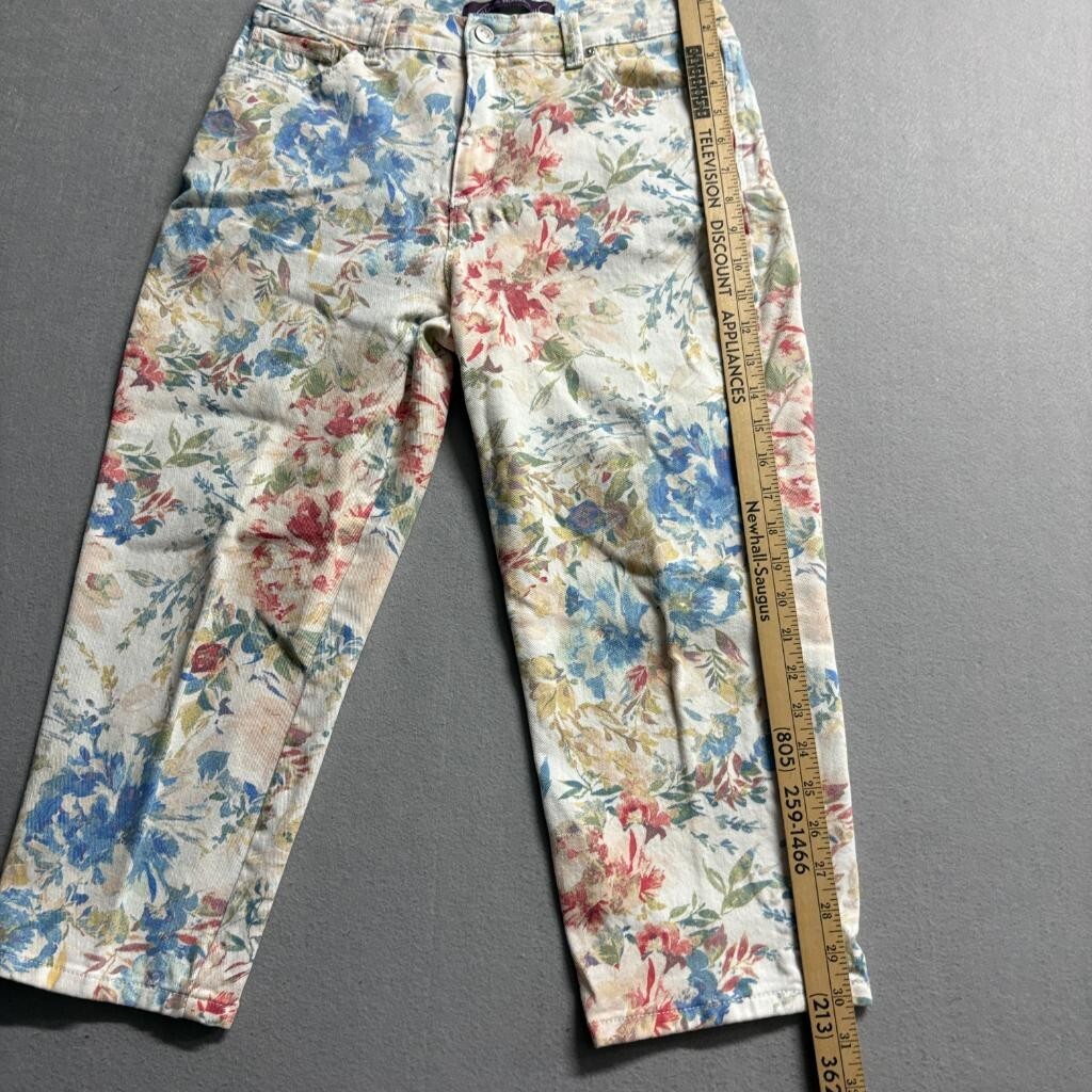 Gloria Vanderbilt Amanda Crop Pants Womens 6 Floral Stretch Denim Capris