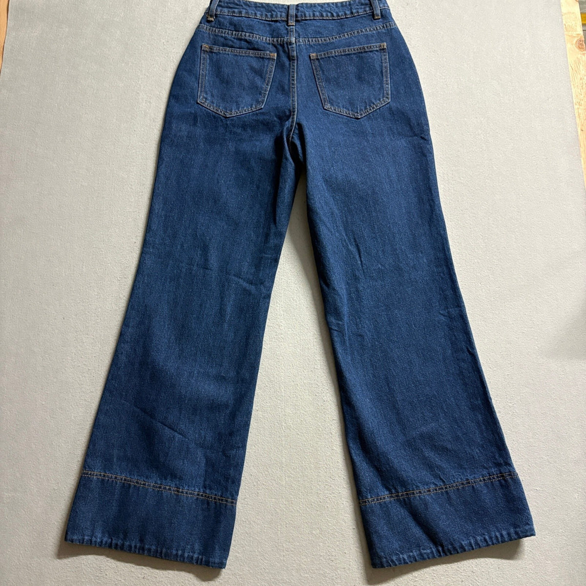 SHEIN Wide Leg Jeans Womens Tall Medium Dark Wash High Rise Denim Cuffed Hem