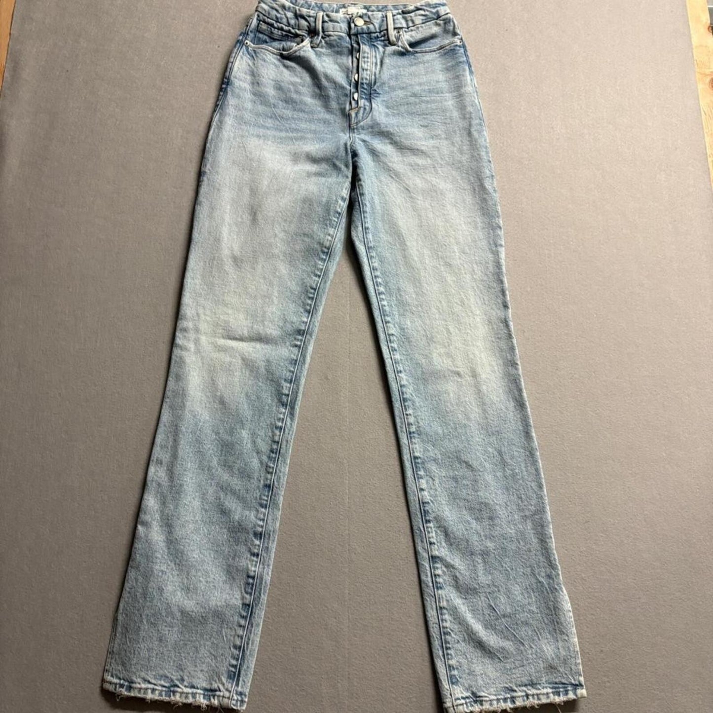 Good American Good Boy Jeans Womens 4/27 Light Wash High Rise Split Hem Denim