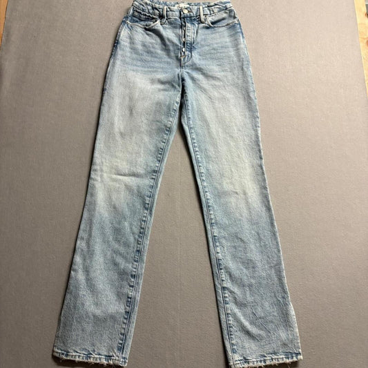 Good American Good Boy Jeans Womens 4/27 Light Wash High Rise Split Hem Denim