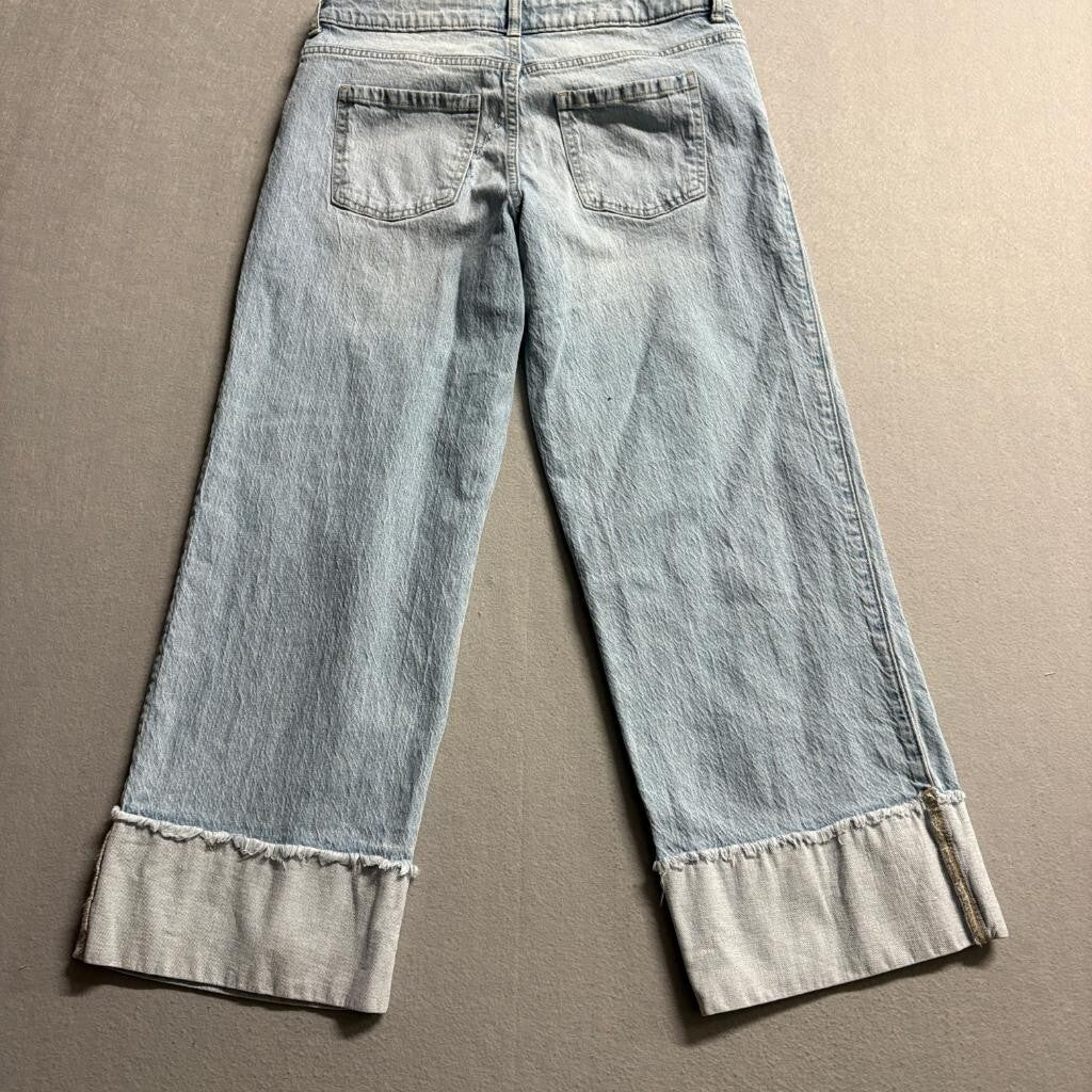 Weekend Academy Wide Leg Jeans Womens Size 16 Light Wash Raw Hem Cuffed Denim