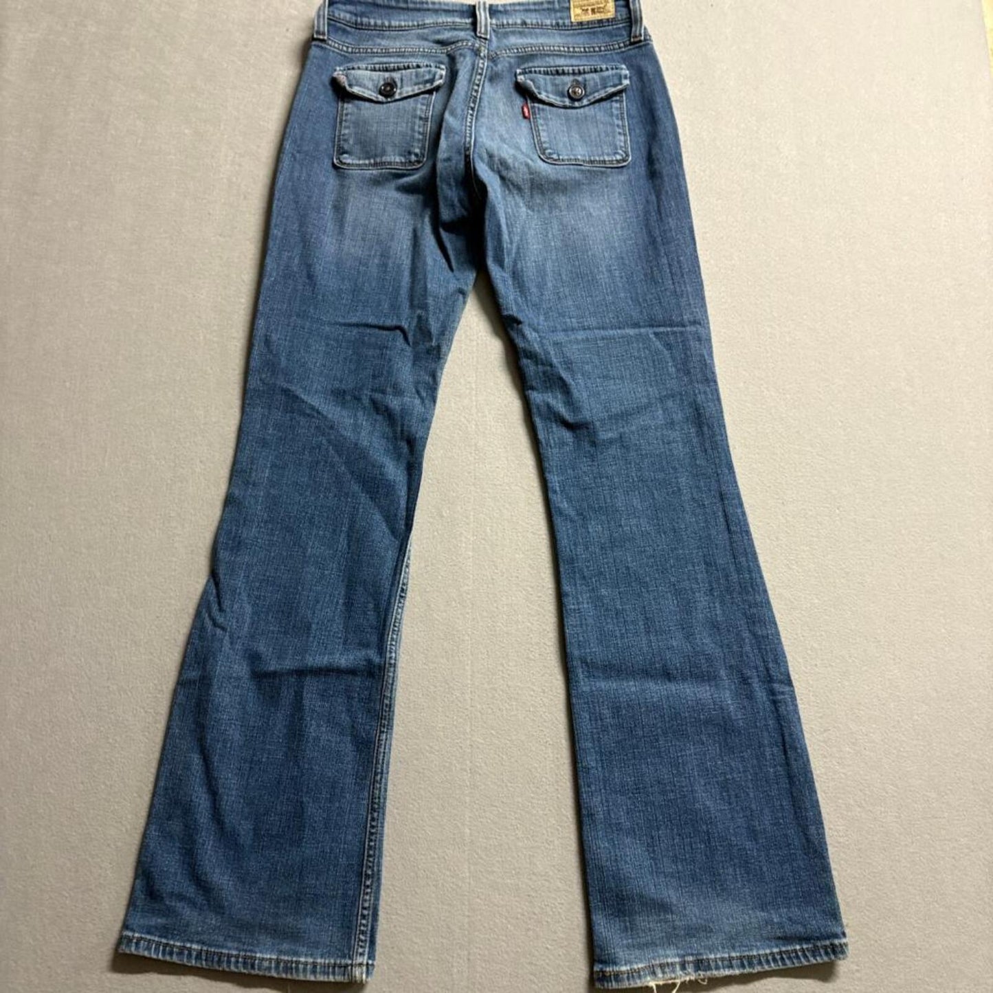 Levis 545 Jeans Womens 4 Medium Blue Denim Low Boot Cut Flap Pocket Stretch