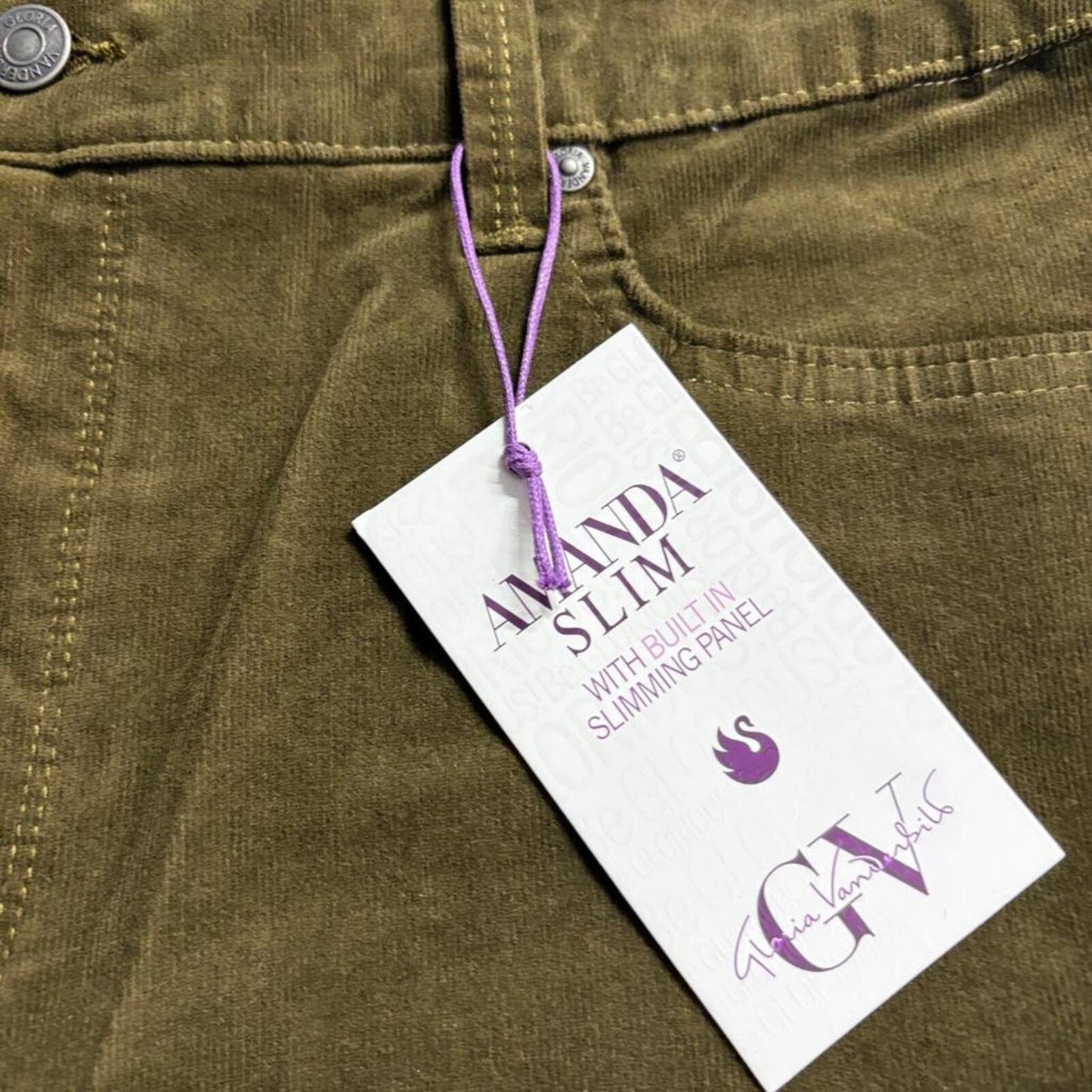 Gloria Vanderbilt Amanda Slim Corduroy Pants Womens 14 Olive Green High Rise
