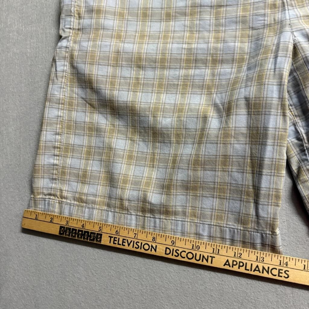 DKNY Mens Plaid Pajama Shorts Large Blue Tan Cotton Drawstring Lounge Sleepwear