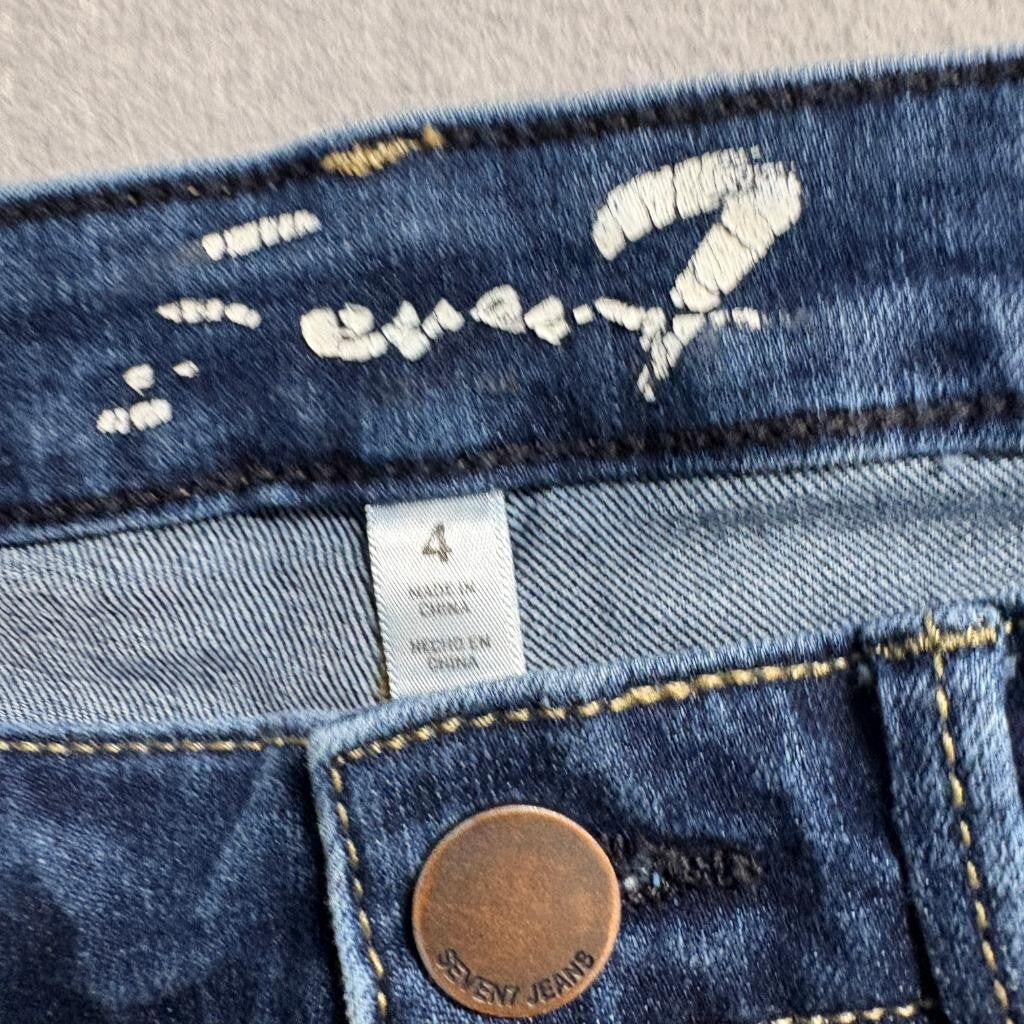 Seven7 Skinny Jeans Womens Size 4 Dark Wash Blue Denim Stretch Distressed