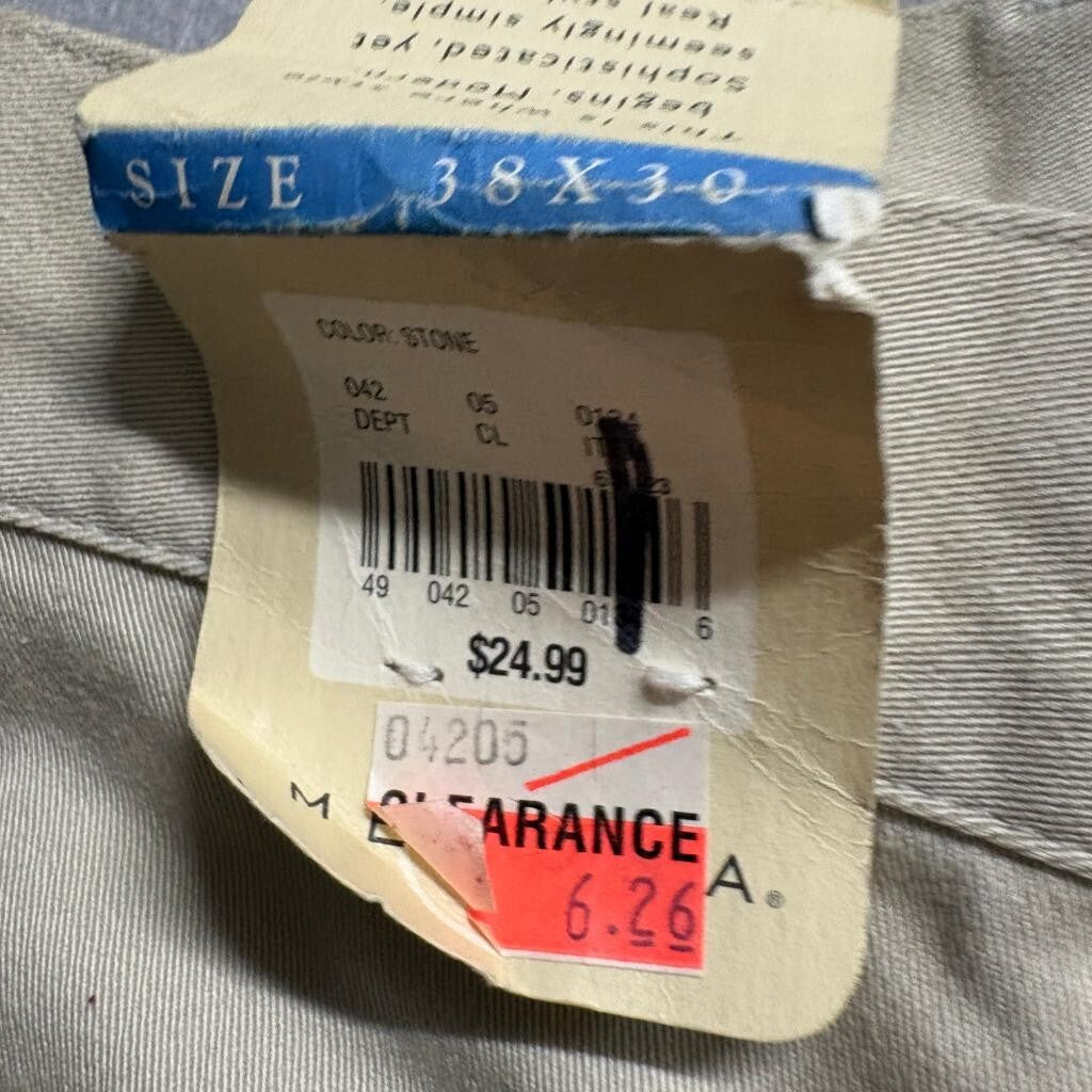 Merona Stretch Chino Pants Mens 38x30 Stone Beige Cotton Lycra Flat Front NWT