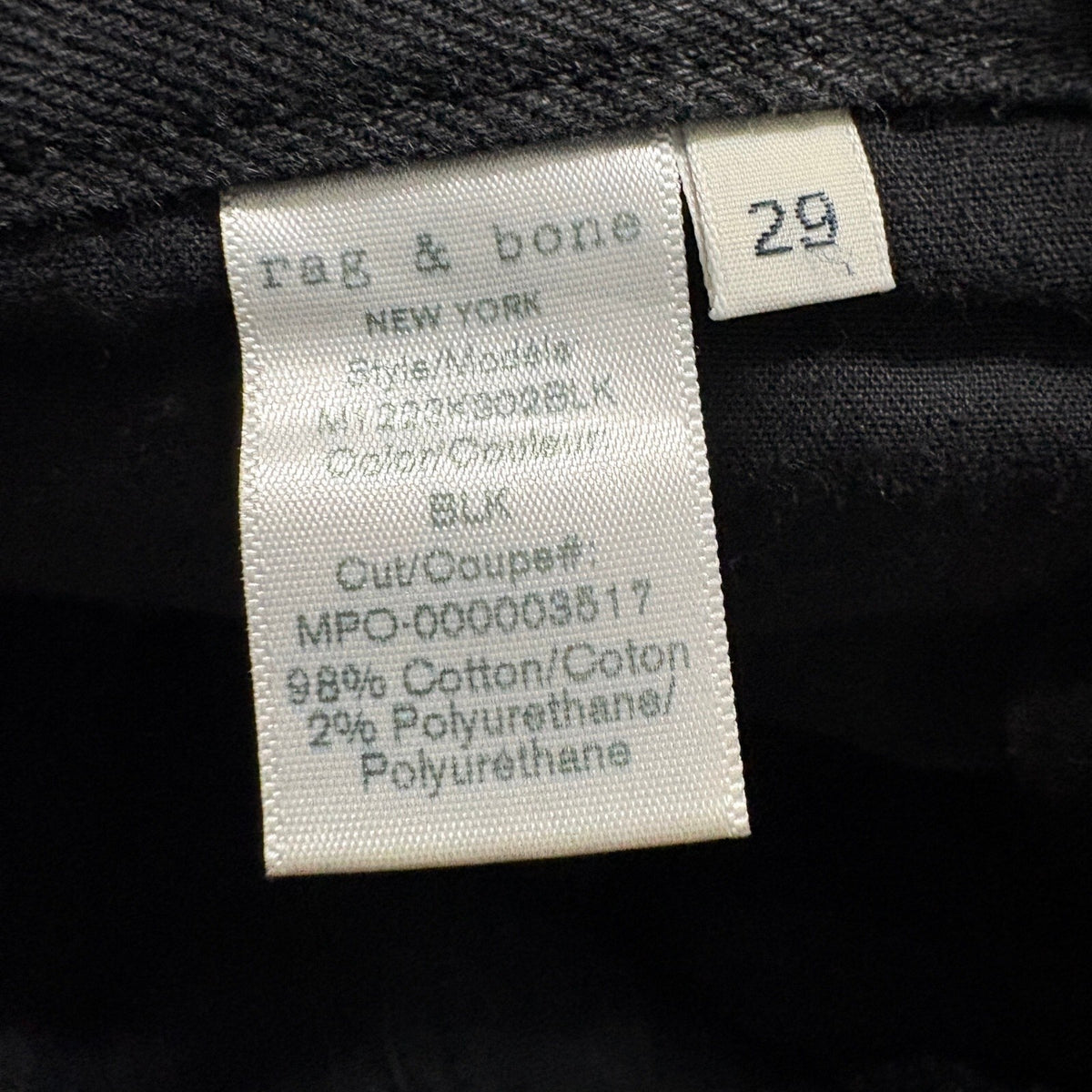 Rag & Bone Fit 2 Slim Jeans Mens 29 Black Denim Made in USA