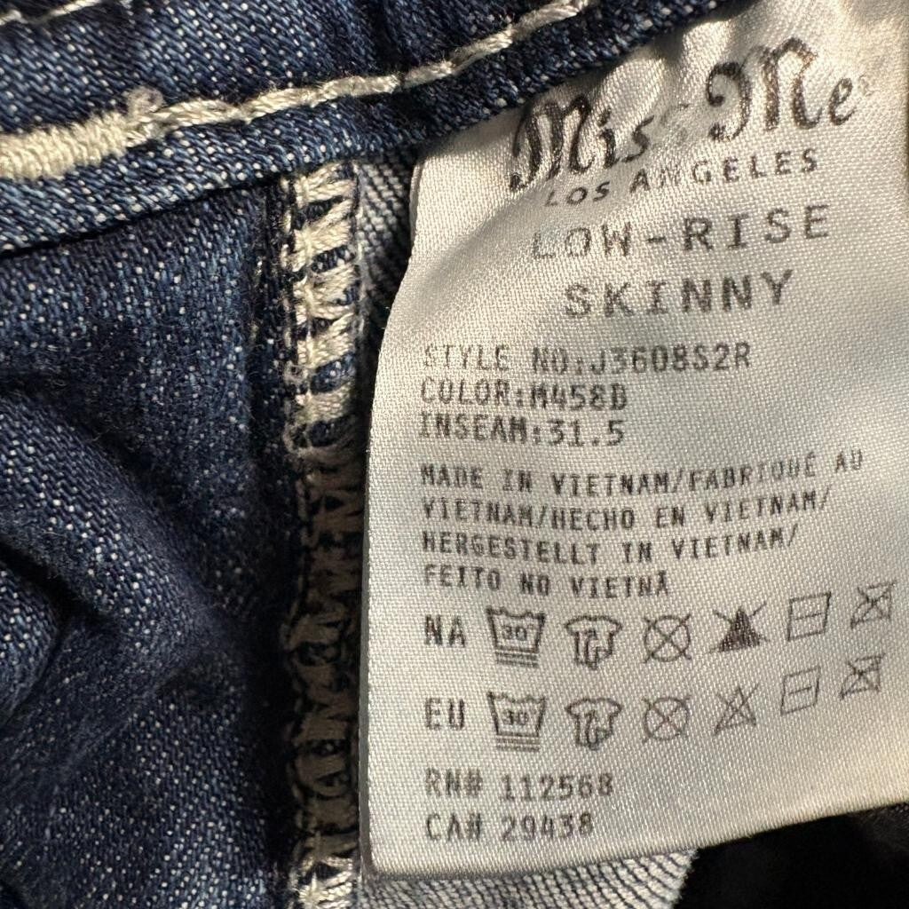 Miss Me Low Rise Skinny Jeans Womens 29 Blue Distressed Sequins J3608S2R