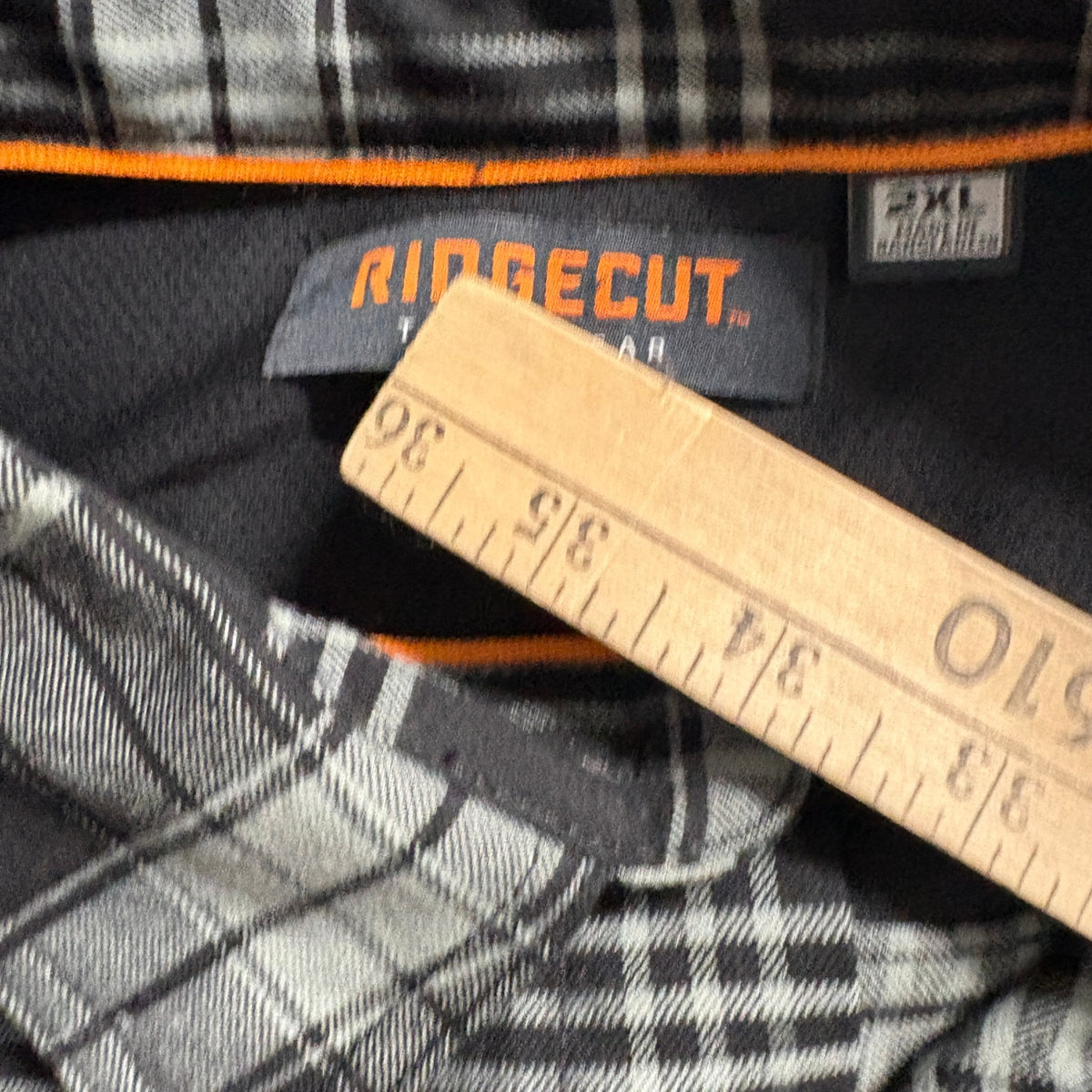 Ridgecut Toughwear Mens 2XL Plaid Long Sleeve Button Down Work Shirt Black Gray