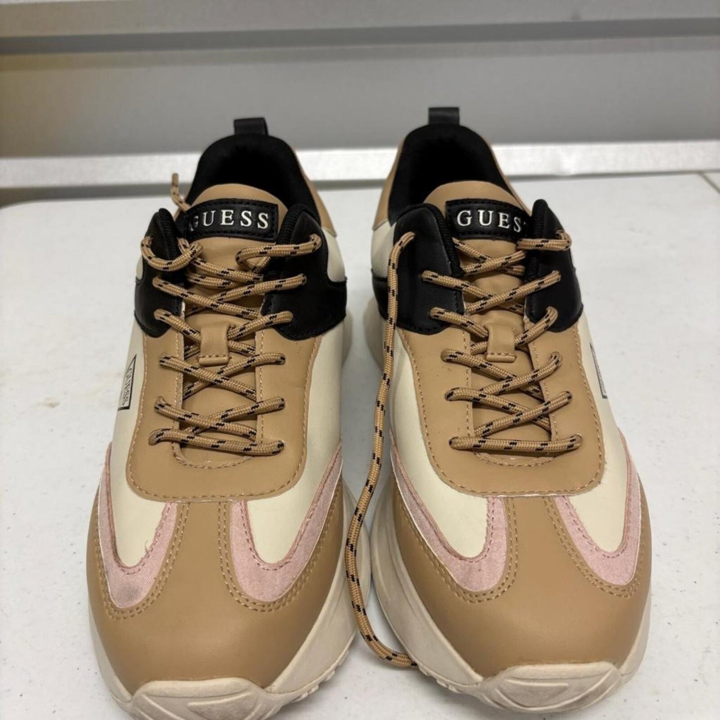 Guess WGOUST-R Womens Platform Sneakers Size 10M Beige Pink Chunky Dad Shoes