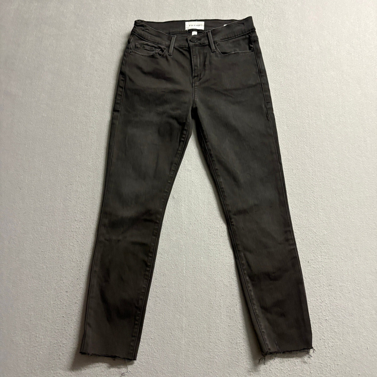 FRAME Le Skinny De Jeanne Jeans Womens 25 Black Raw Raw Hem Ankle Denim Stretch