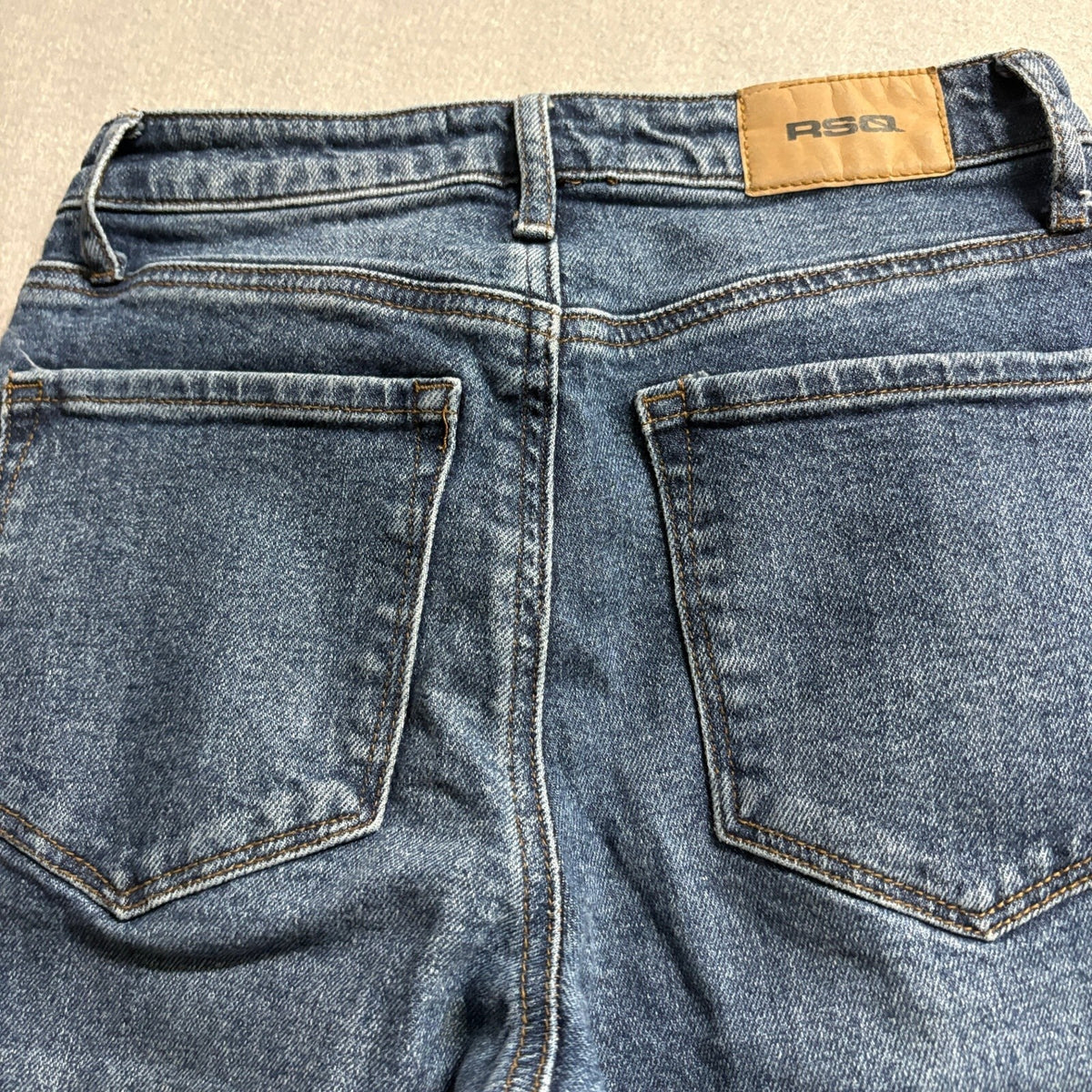 RSQ Womens High Rise Flare Jeans Size 24 Blue Medium Wash Raw Fringe Hem Stretch