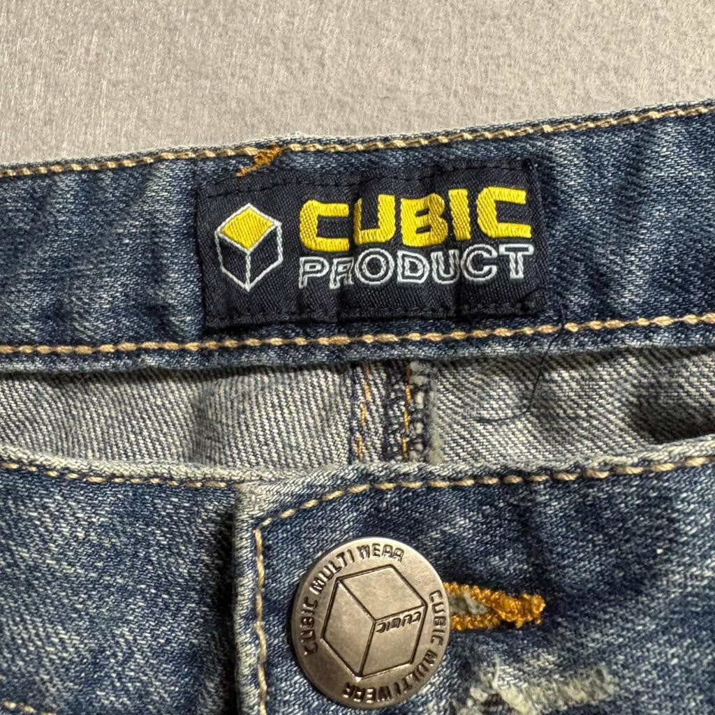 Cubic Product Jeans Mens XL Blue Denim Straight Leg Whiskered 100% Cotton