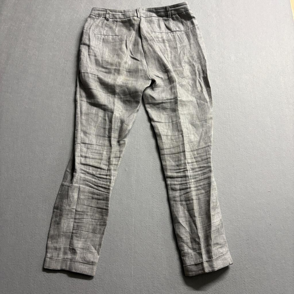 Zara Basic Collection Women's 100% Linen Pants Size 4 Gray Cuffed Ankle Trousers