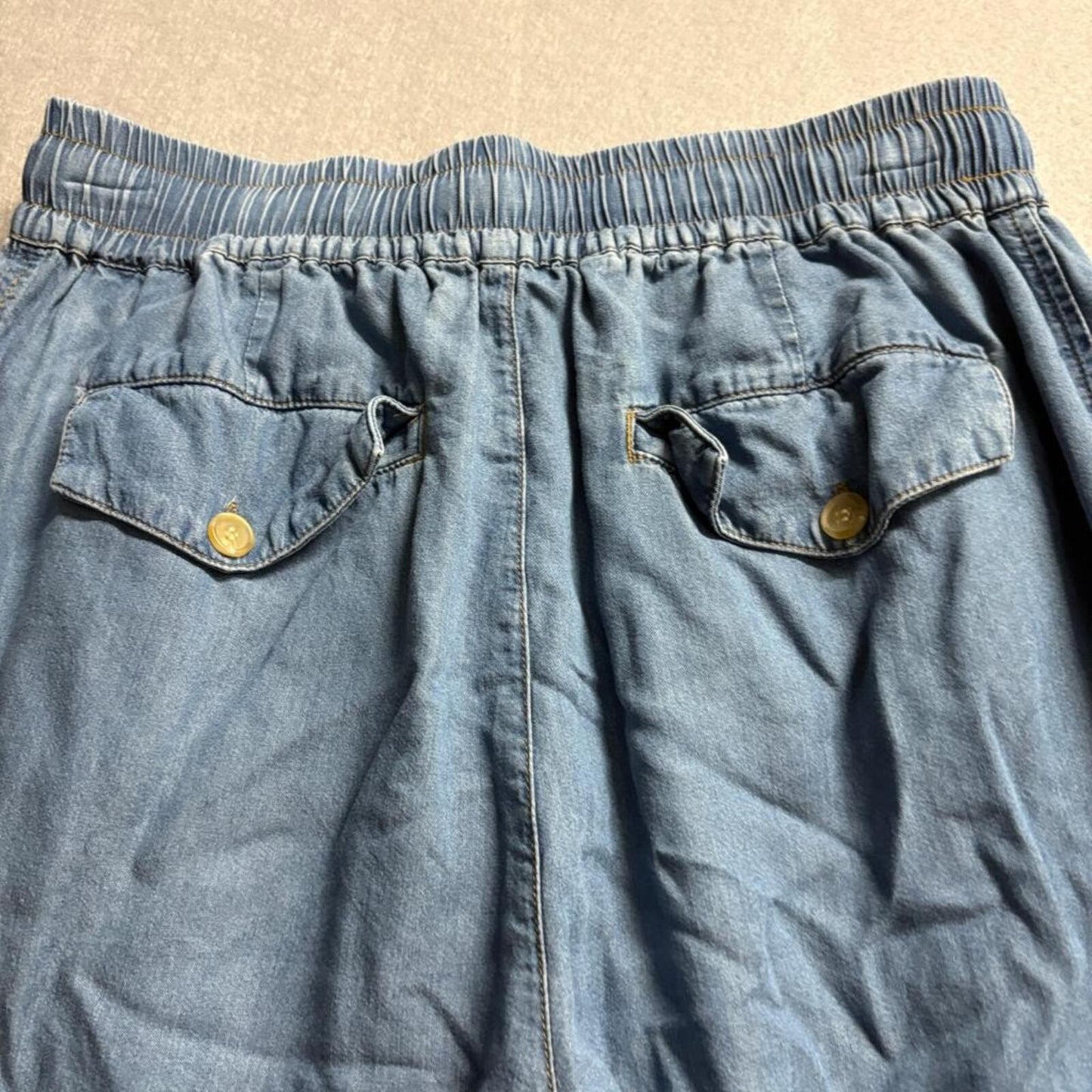 Malibu Bum Womens Blue Tencel Denim Cargo Jogger Pants Size S Drawstring Waist