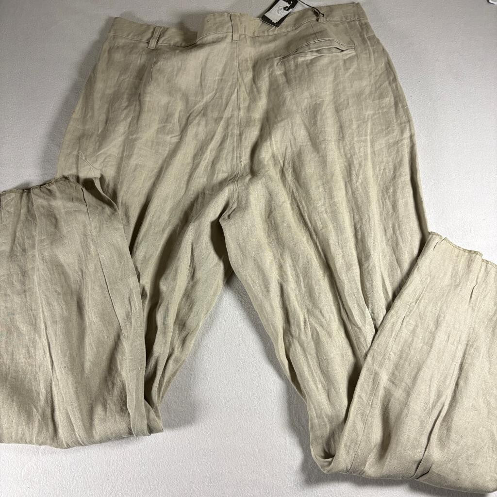 TA2 Collection Mens Linen Pants Size 46 Beige Pleated Front Made in USA Vintage