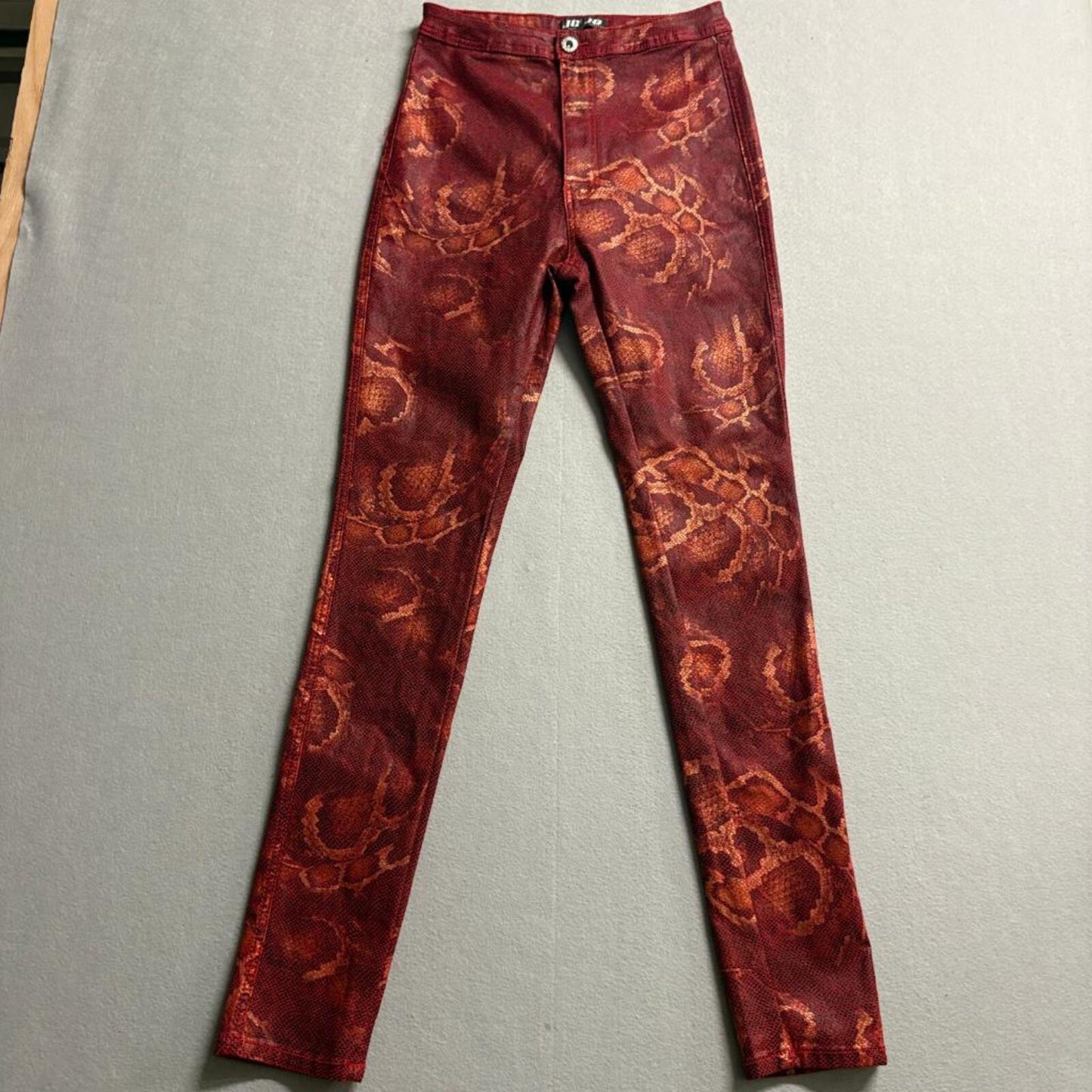 JC & JQ Jeans Womens XL Red Gold Snakeskin Print Stretch Skinny High Rise Pants