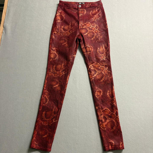 JC & JQ Jeans Womens XL Red Gold Snakeskin Print Stretch Skinny High Rise Pants