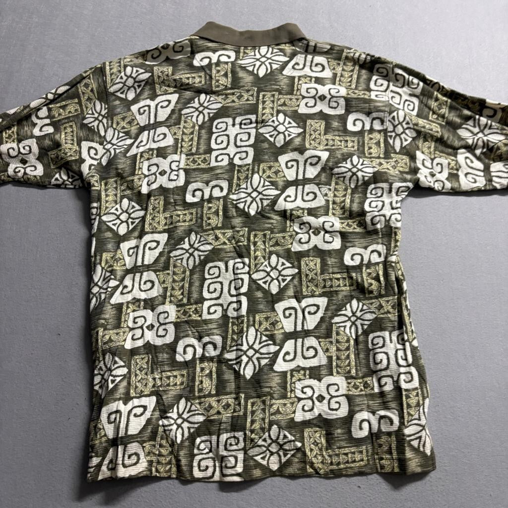 The Original Cascade Polo Shirt Mens XL Green Aztec Tribal Cotton Short Sleeve