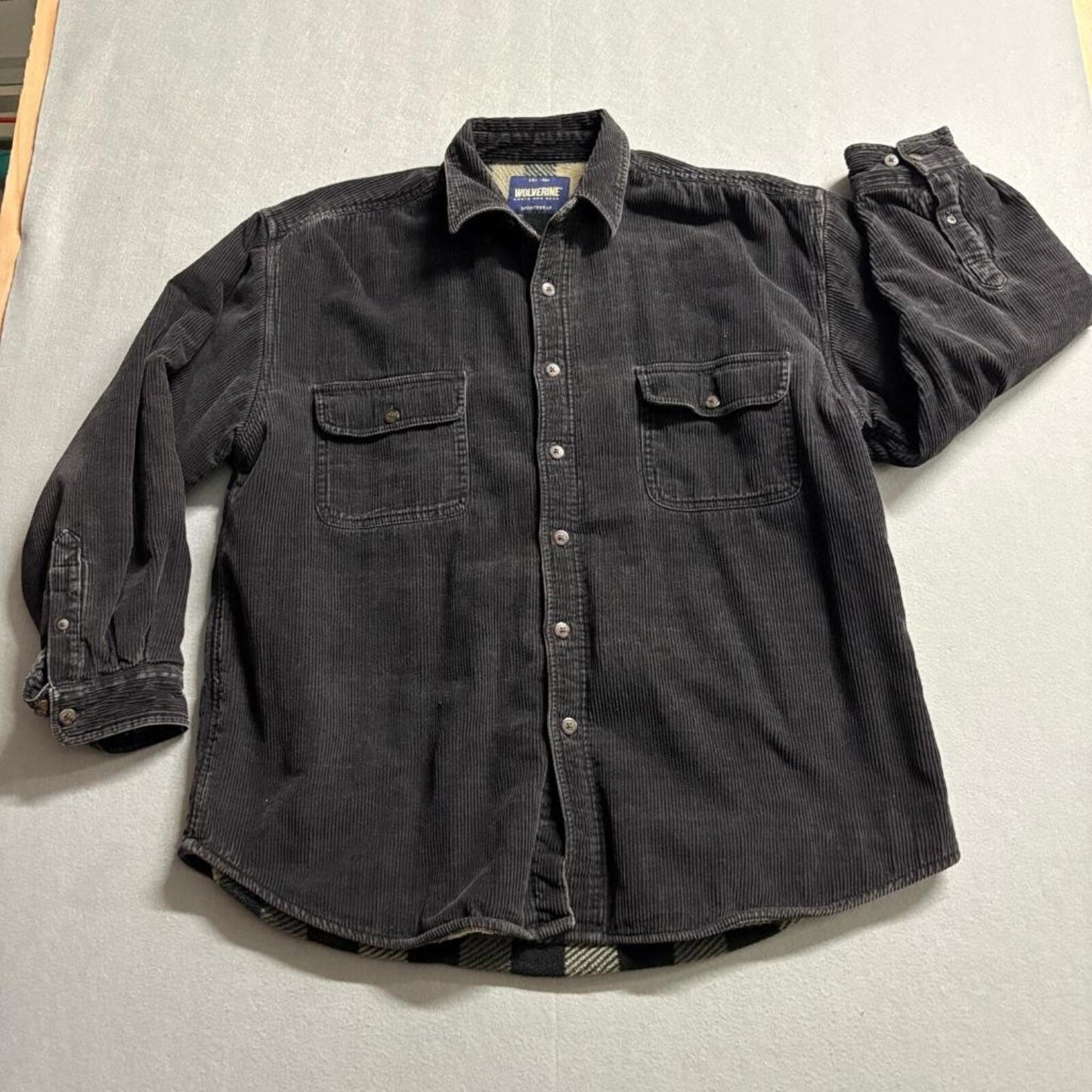 Wolverine Corduroy Shirt Mens Large Black Flannel Lined Shacket Workwear 48W