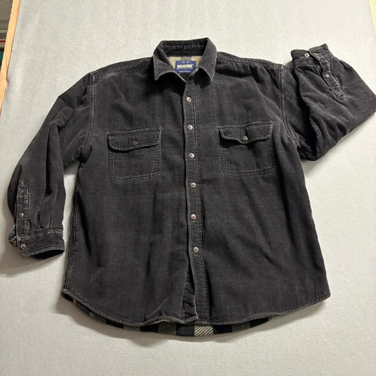 Wolverine Corduroy Shirt Mens Large Black Flannel Lined Shacket Workwear 48W