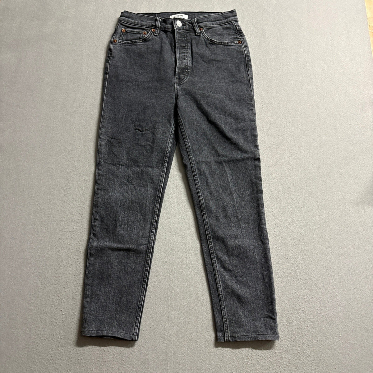 RE/DONE Originals High Rise Ankle Crop Jeans Womens 28 Black Stoned Noir Stretch