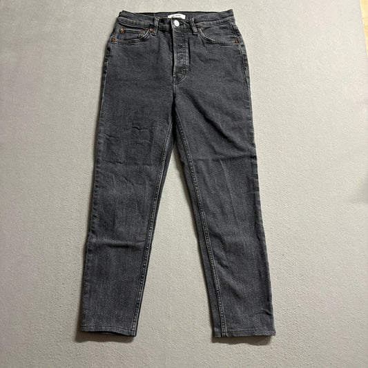 RE/DONE Originals High Rise Ankle Crop Jeans Womens 28 Black Stoned Noir Stretch