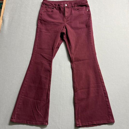 H&M Divided Women's Burgundy Flare Jeans Size 12 High Rise Stretch Maroon Denim