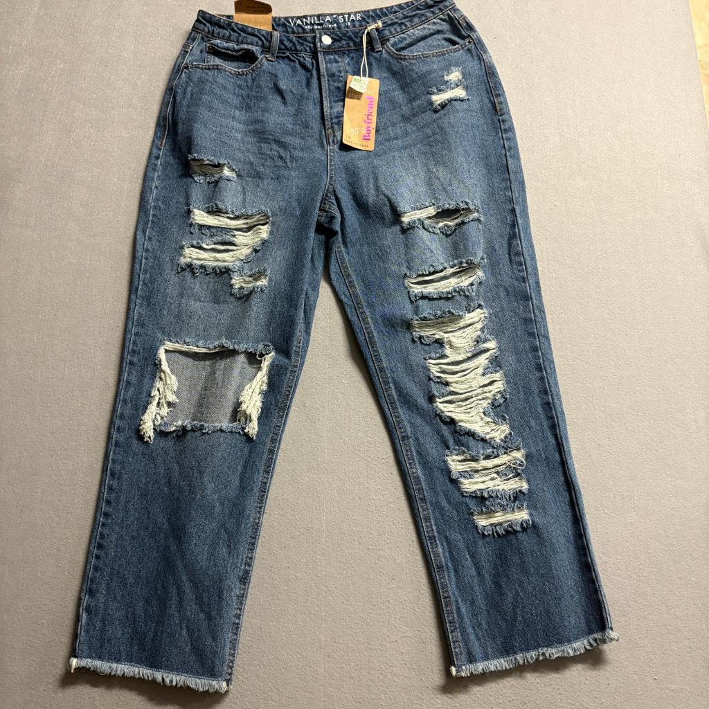Vanilla Star 90s Boyfriend Jeans Womens 15 Blue Denim Distressed Super High Rise
