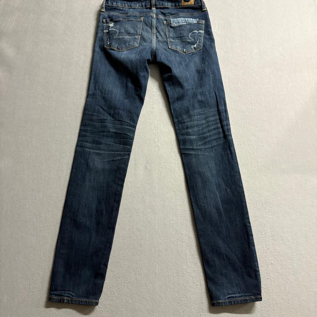 American Eagle Skinny Jeans Womens 2 Regular Blue Distressed Patchwork Denim