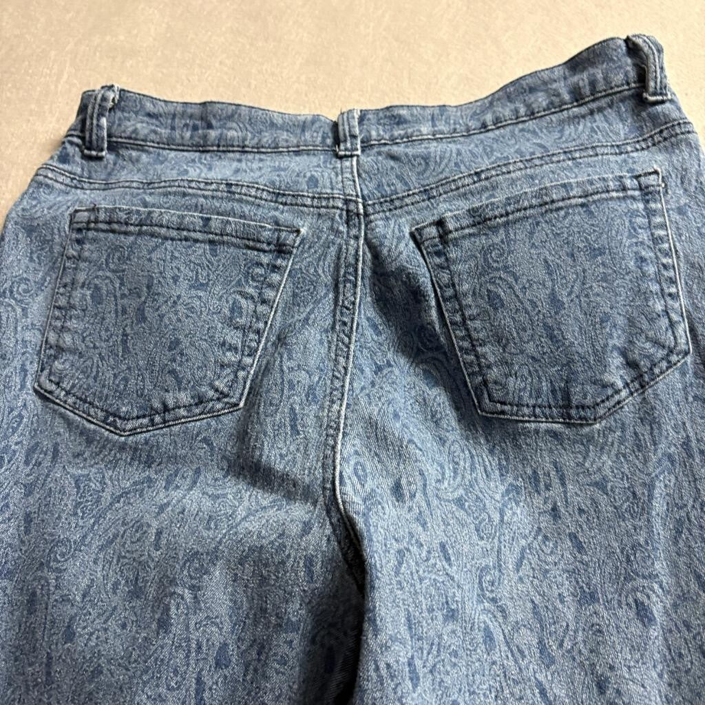 Gloria Vanderbilt Amanda Jeans Womens 10 Blue Paisley Print Denim Straight Leg