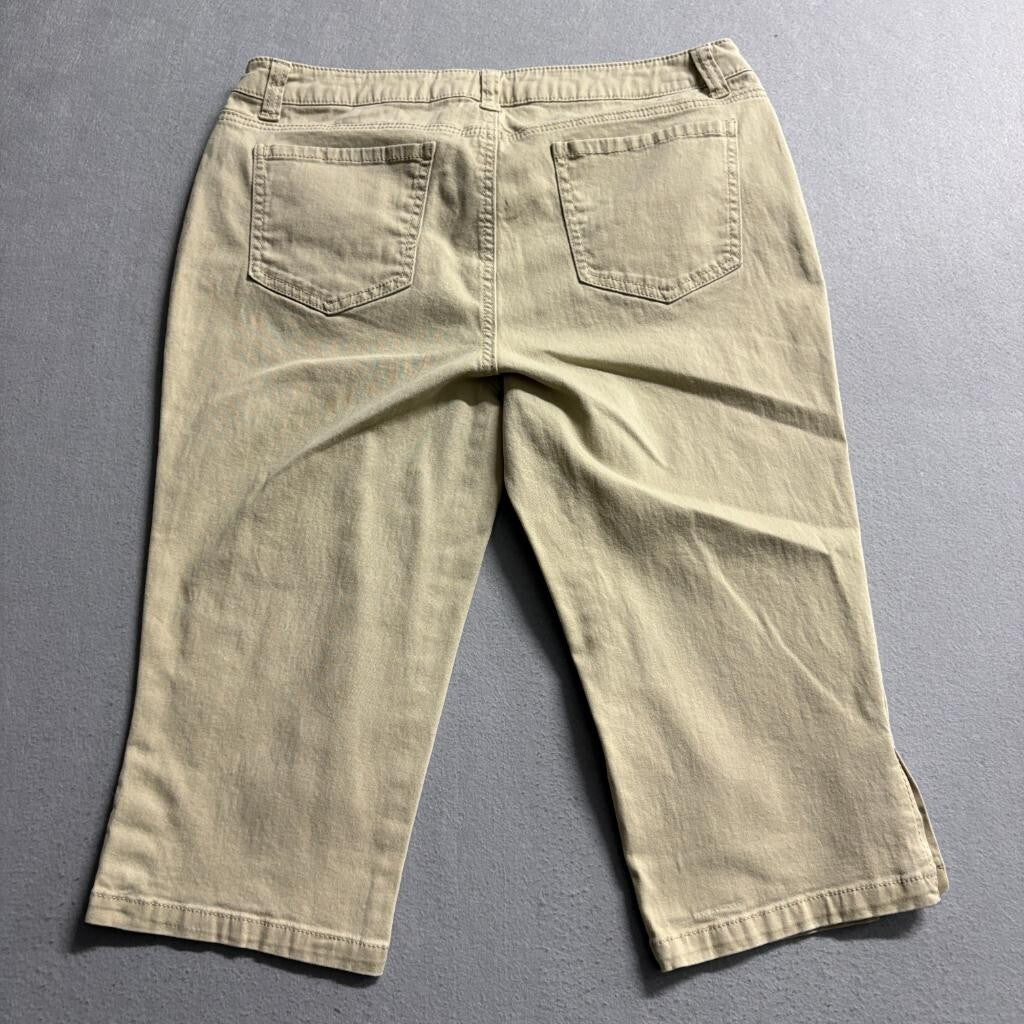 Baccini Womens Crop Pants 12P Beige Cotton Blend Rhinestone Button Capris