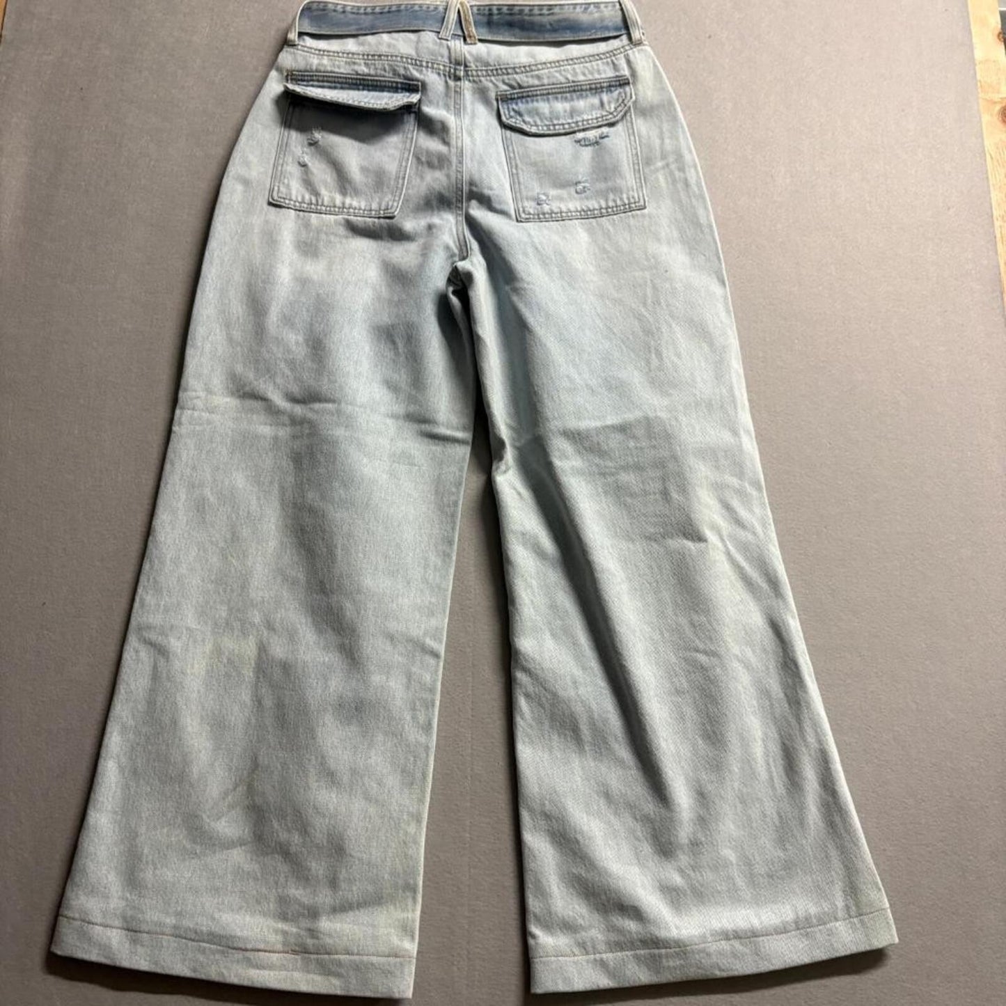 Cello Jeans Womens Size 9 Light Wash Distressed Wide Leg Denim Belted High Rise