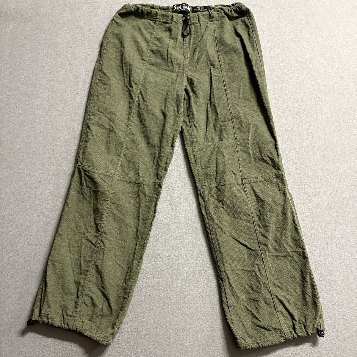 Girlish Olive Green Corduroy Mid Rise Utility Jogger Pants Womens Size XS