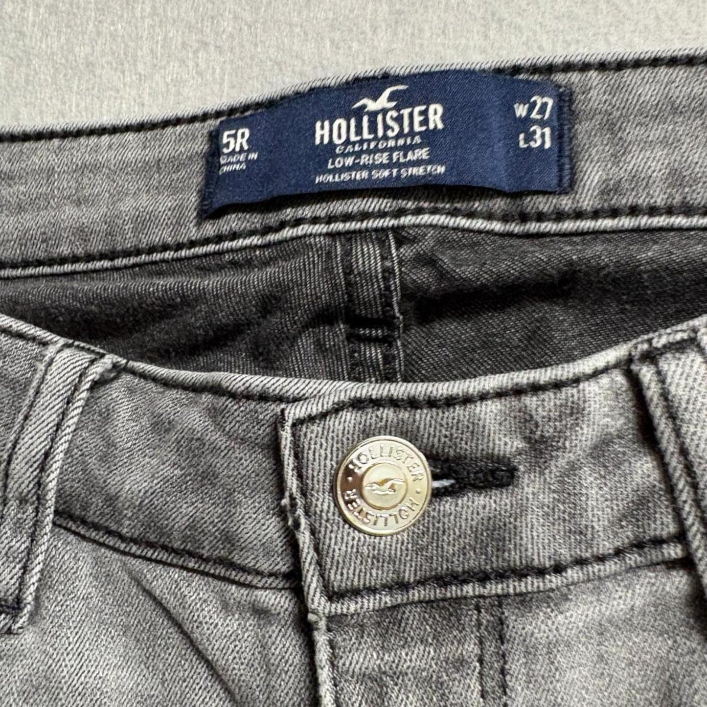 Hollister Low Rise Flare Jeans Womens 5R Gray Distressed Ripped Denim