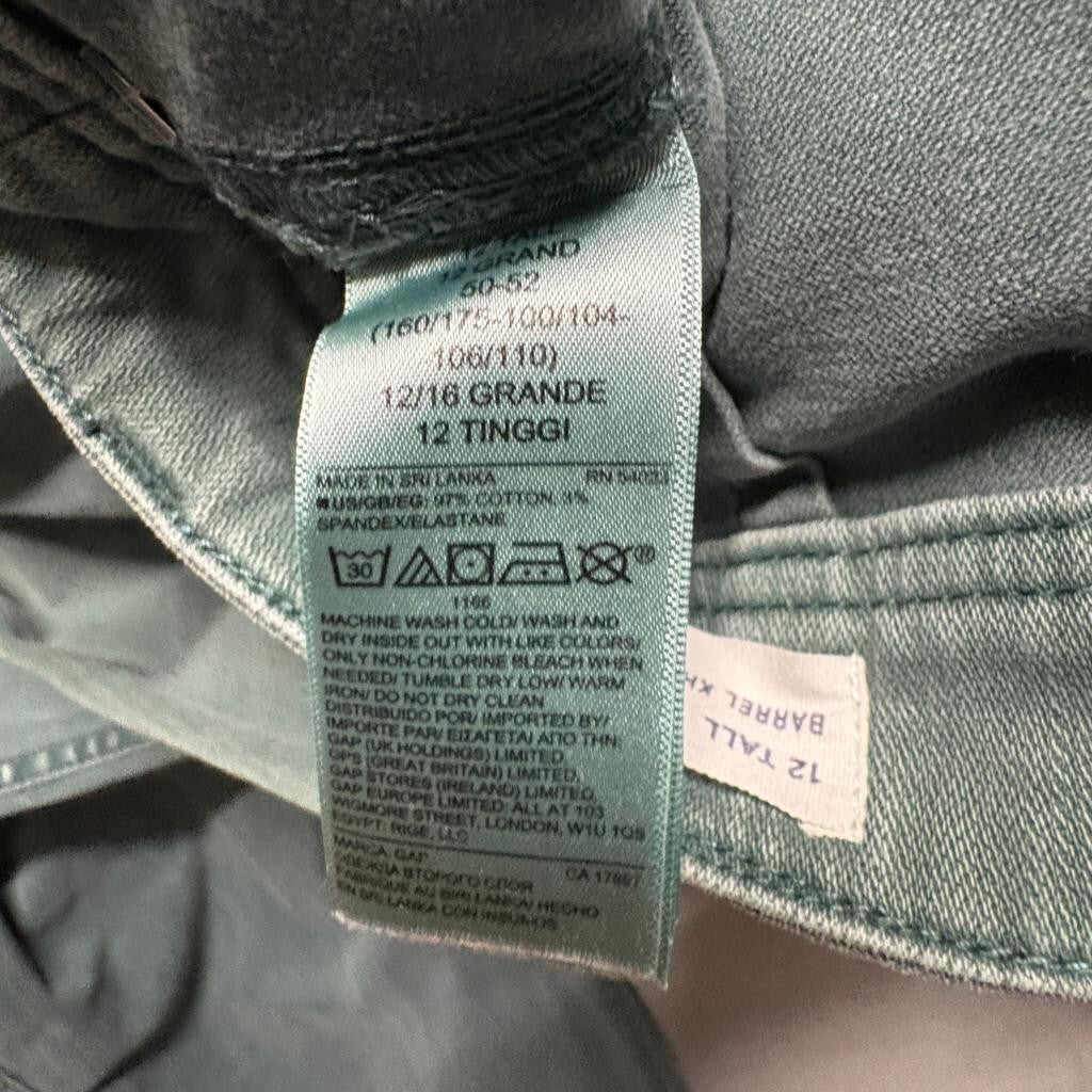 Gap Barrel Khaki Pants Womens 12 Tall Green Utility High Rise Stretch Carpenter