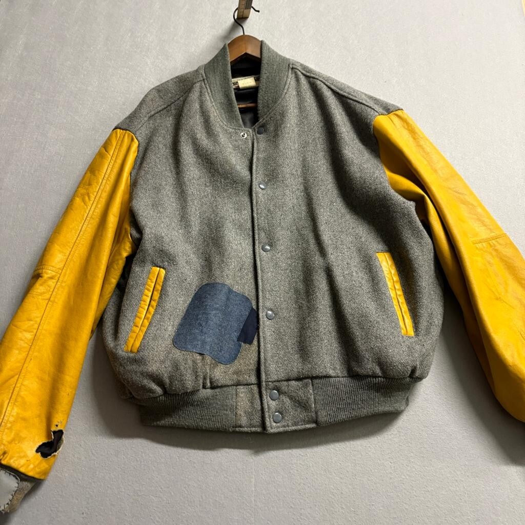 Vintage Starwears Jackie Thomas Show Varsity Jacket Mens XL Gray Wool Yellow