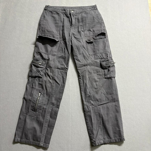 Angel Kiss Cargo Pants Womens 7/28 Gray Cotton Utility Multi Pocket Wide Leg