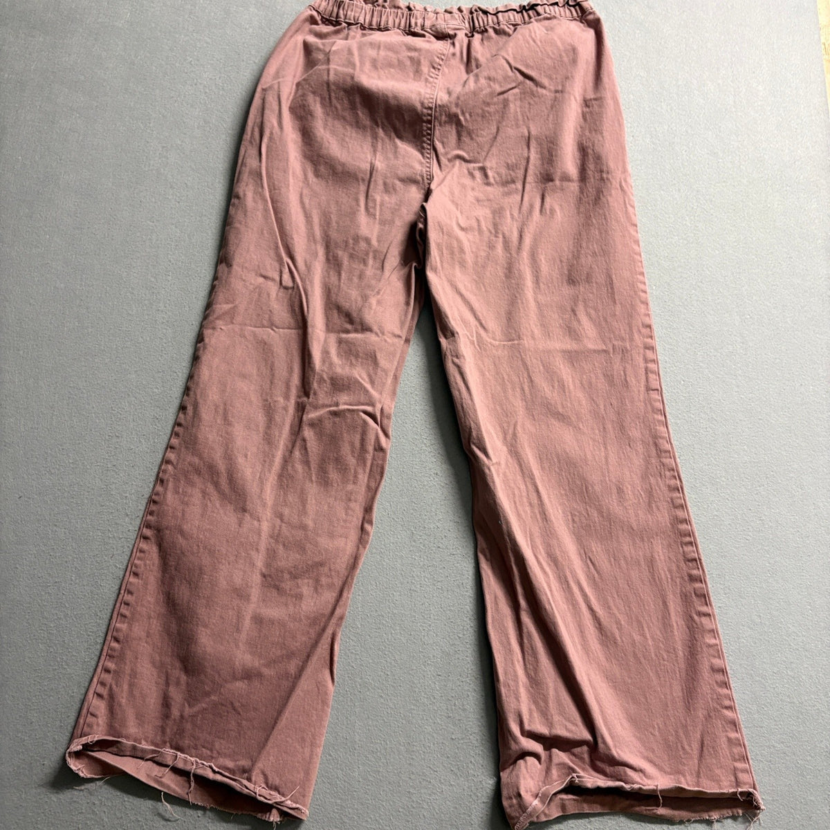 Sound Style Pants Womens Medium Pink Mauve Wide Leg Raw Hem Elastic Waist
