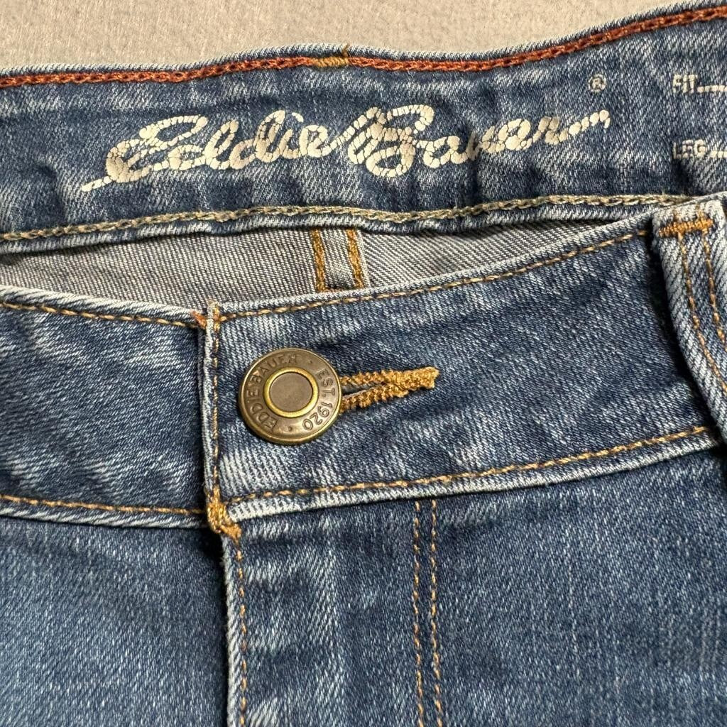Eddie Bauer Curvy Straight Jeans Womens 12 Blue Denim Stretch Medium Wash