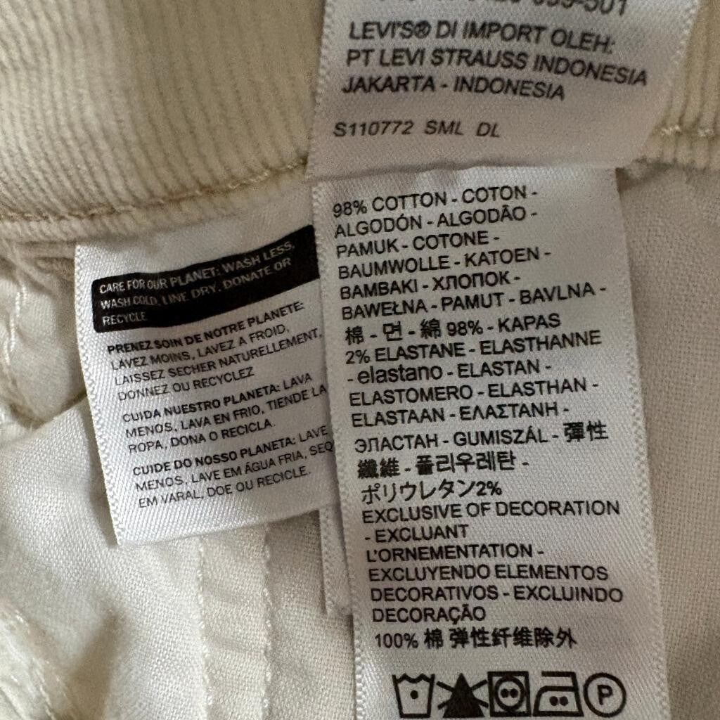 Levi's 725 High Rise Bootcut Corduroy Pants Womens 31x32 Cream Off White Stretch
