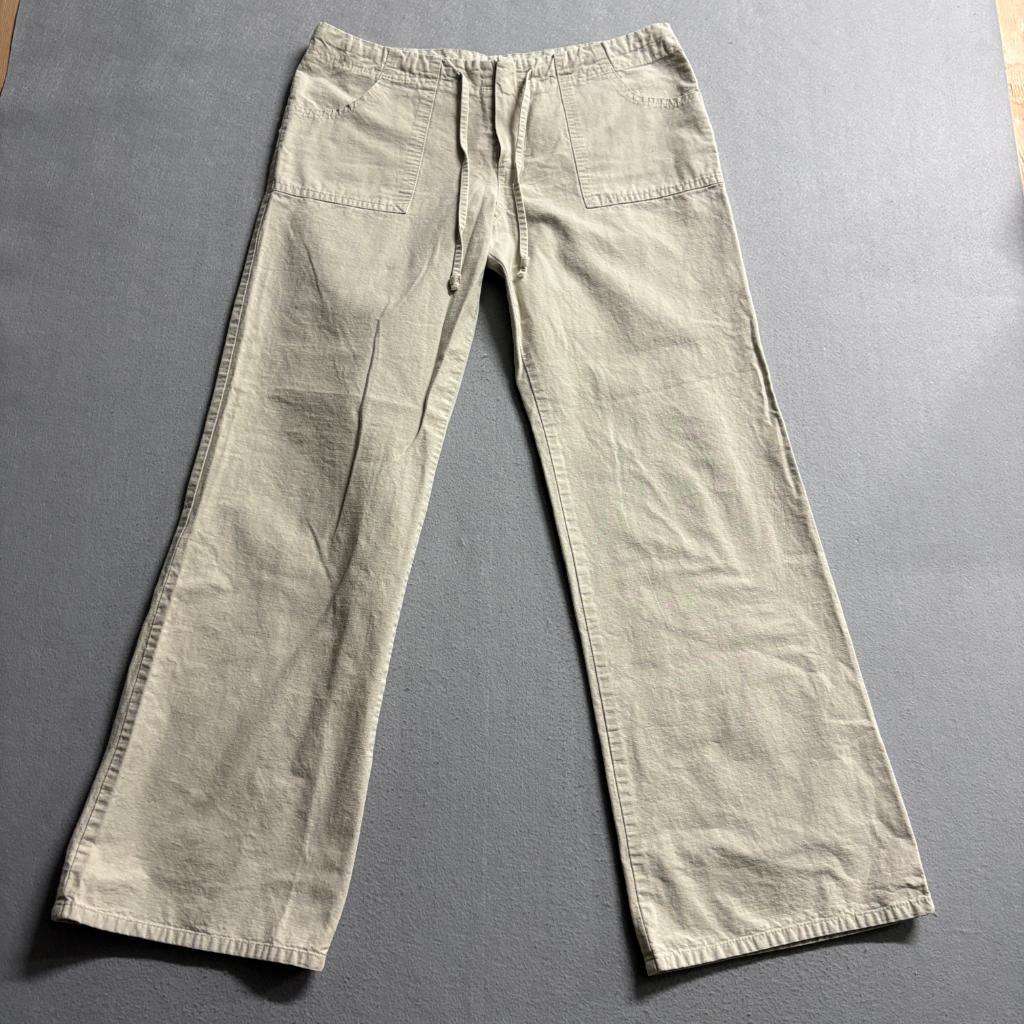 Forever 21 Womens Pants Large Beige Cotton Drawstring Wide Leg Utility Cargo Y2K