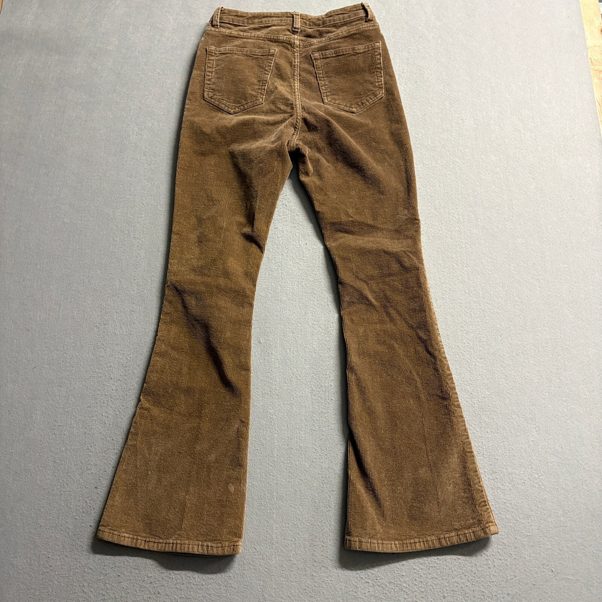 SHEIN Womens Corduroy Flare Pants Brown High Waist Bell Bottom Stretch Size