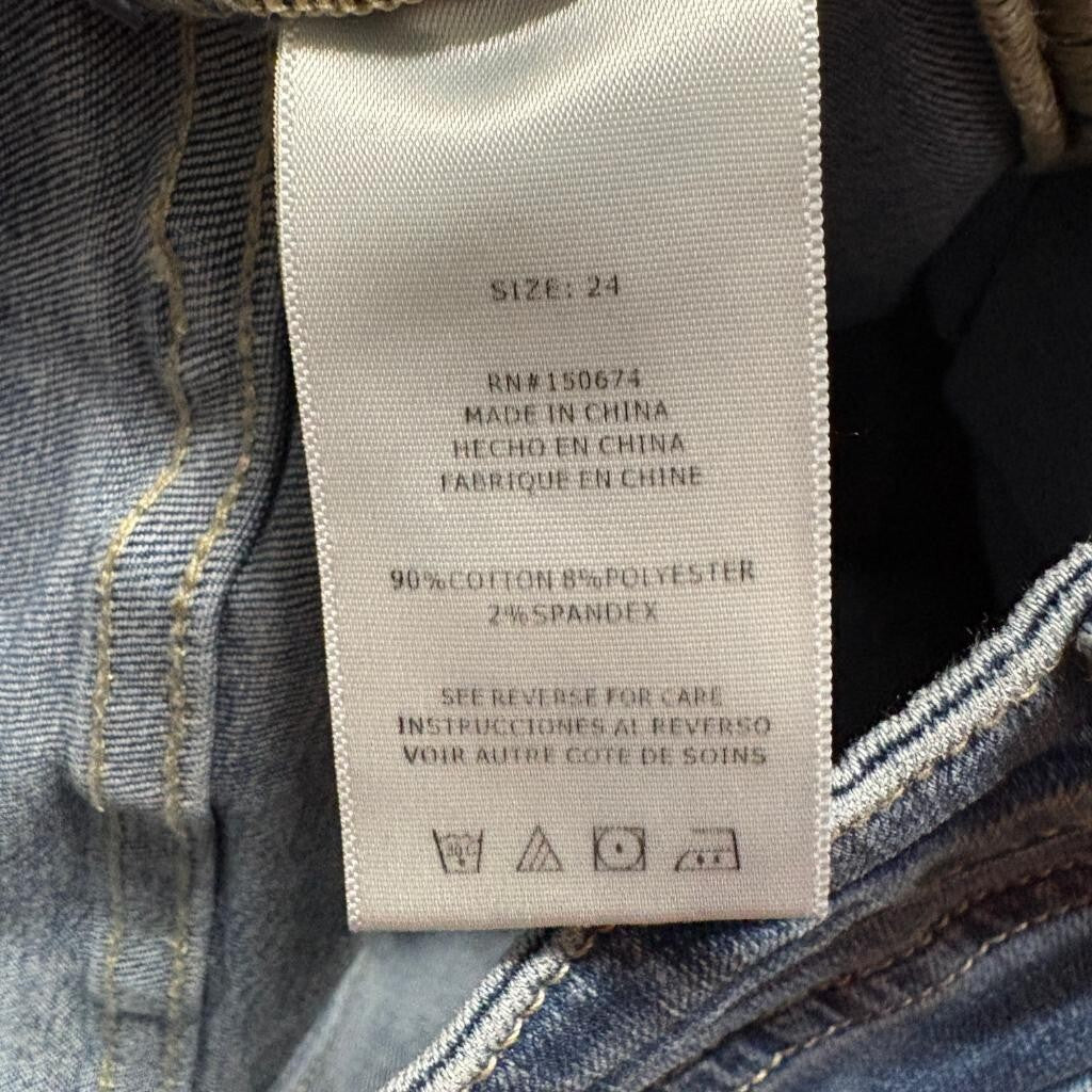 Wash Lab Denim Wide Leg Jeans Womens Size 24 Blue Raw Hem Side Slit High Rise