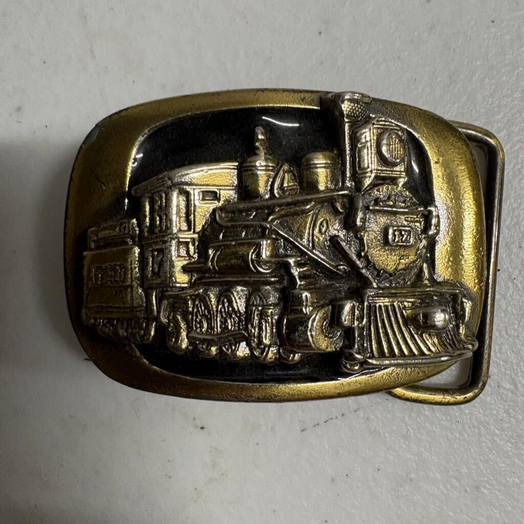 Vintage MM Limited Chicago Steam Locomotive Train Belt Buckle 1983 Brass USA