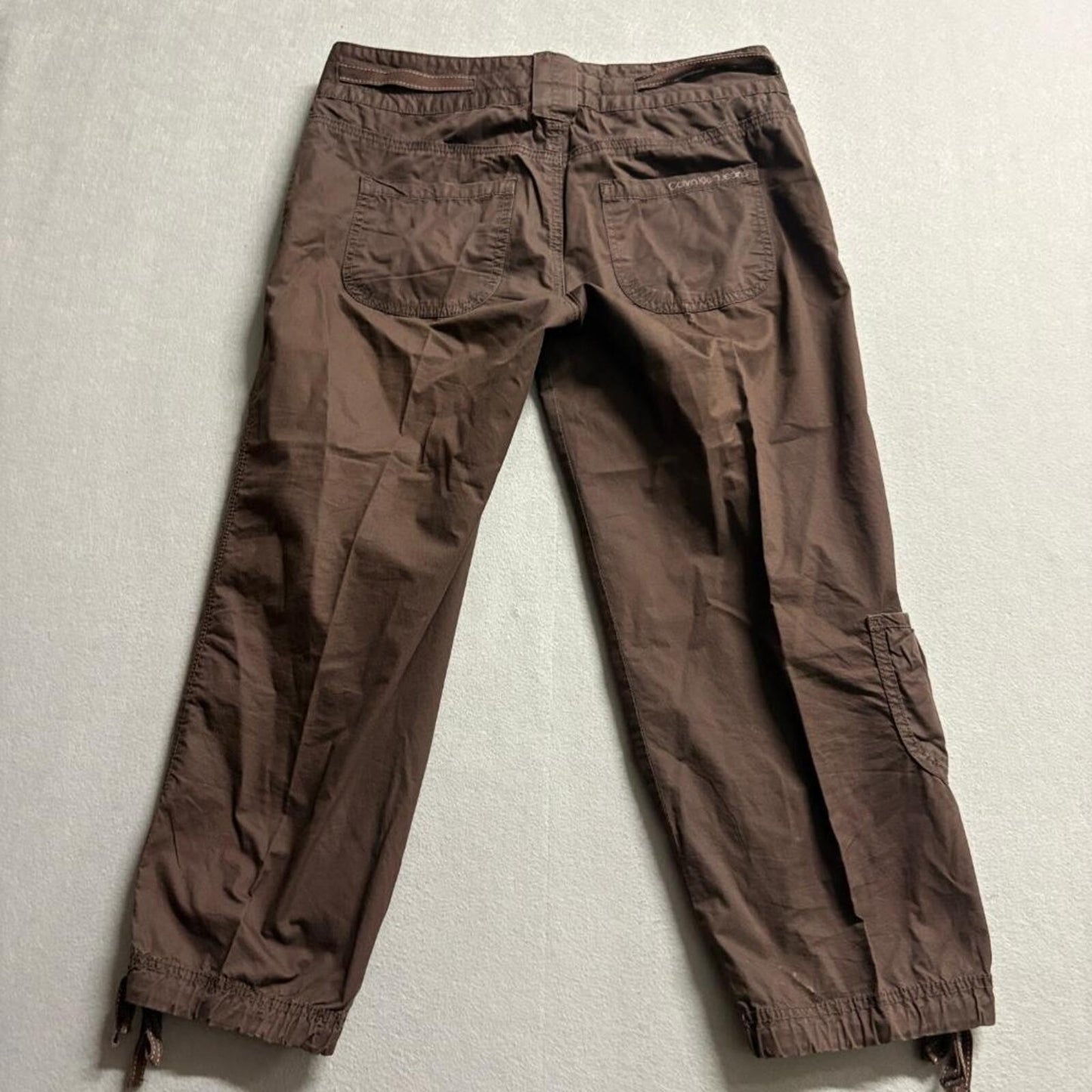 Calvin Klein Jeans Womens 8 Brown Cotton Cargo Capri Pants Drawstring Utility