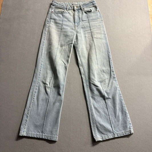 DeFacto Wide Leg Jeans Womens Size 2 Light Wash Denim High Rise Seam Front