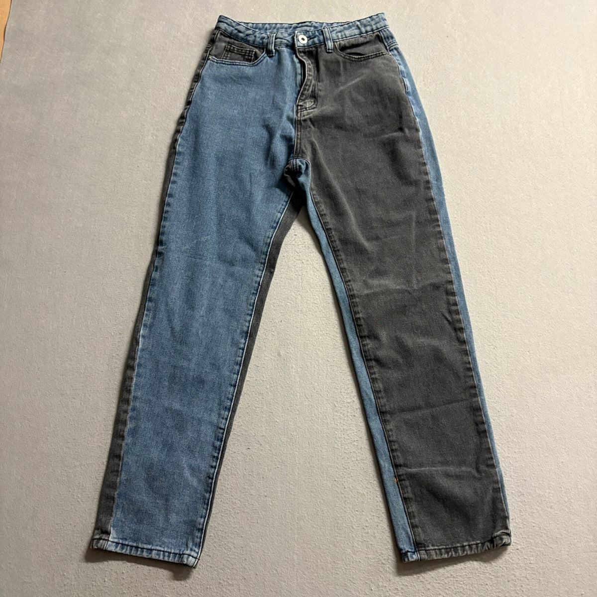 SHEIN Two Tone Jeans Womens XS Blue Black Colorblock High Rise Straight Leg